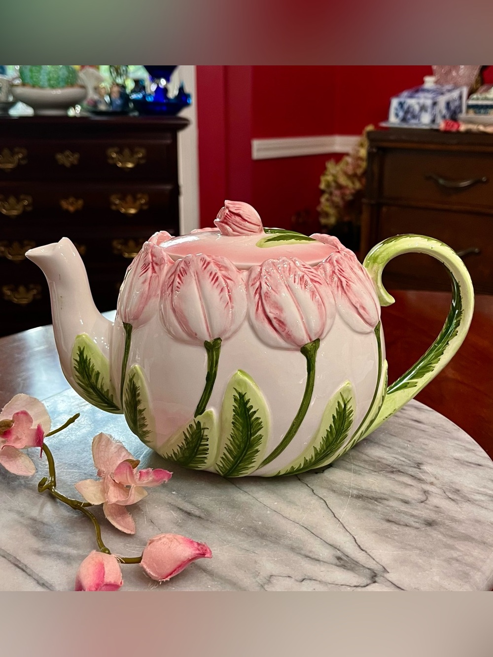 Vintage 1987 Seymour Mann "Tulip Time" Ceramic Teapot